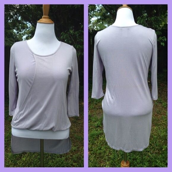 Lilac Purple Light Lavender Surplice High Low 3/4 Sleeve Lightweight Top - Picture 2 of 4